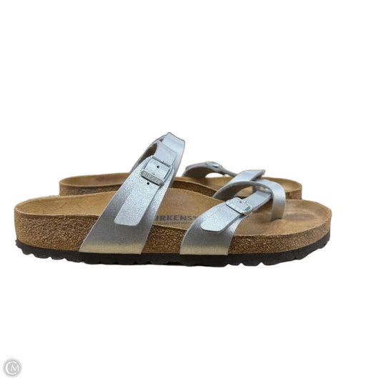 Sandals Flats By Birkenstock In Silver, Size: 9