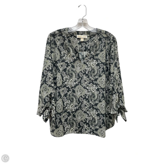 Blouse 3/4 Sleeve By Michael By Michael Kors In Black & Green, Size: L