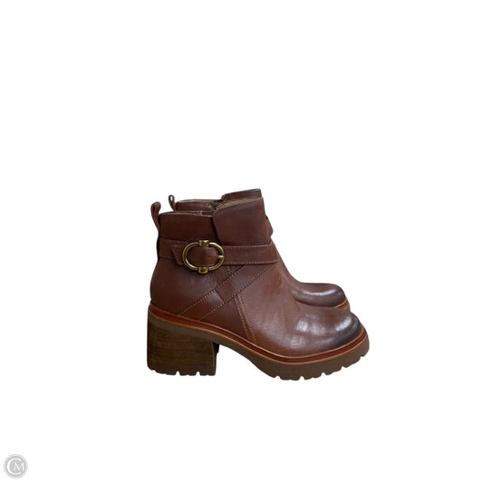 Boots Ankle Heels By Sofft In Brown, Size: 8