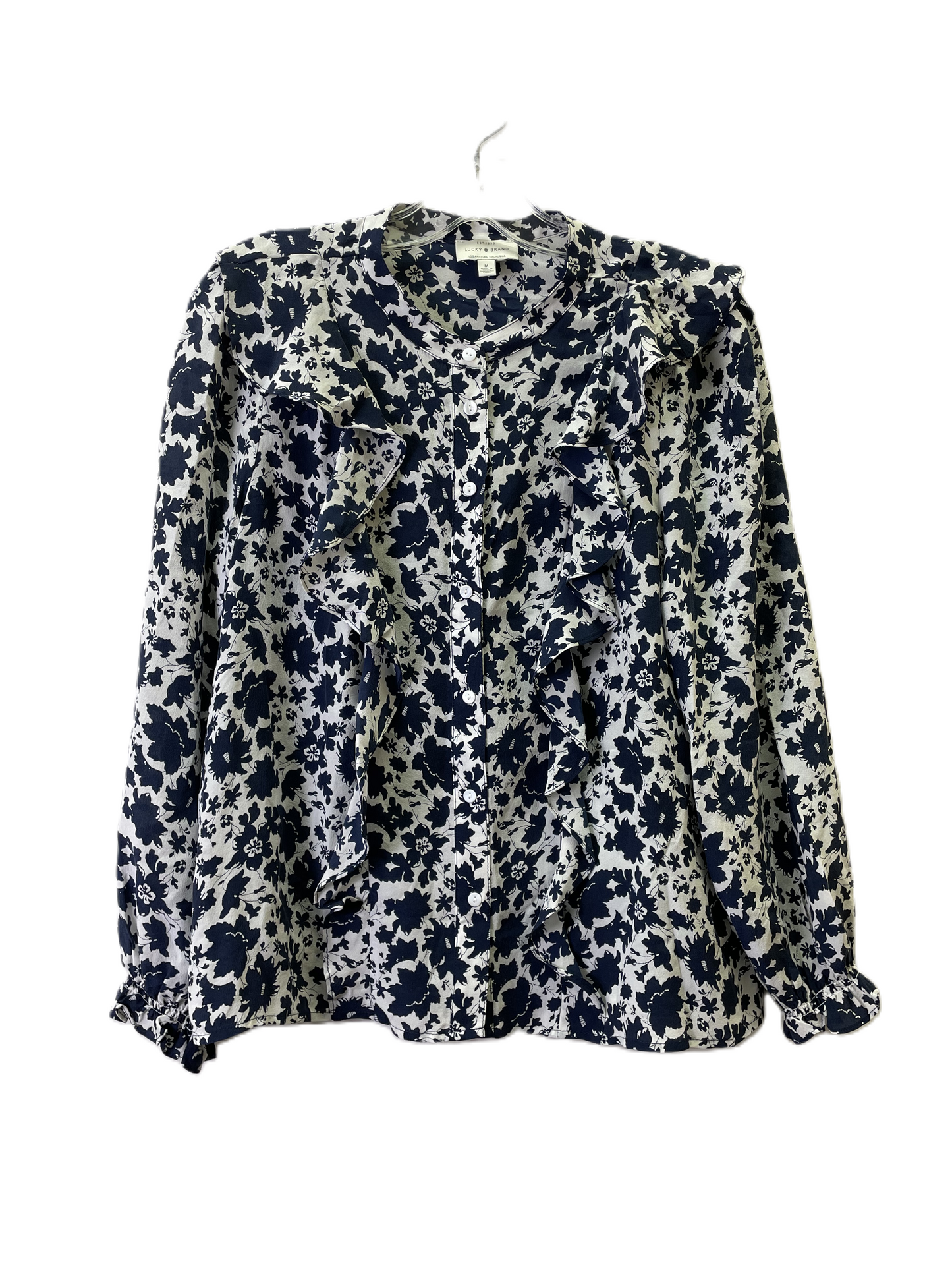 Top Long Sleeve By Lucky Brand In Blue & White, Size: M