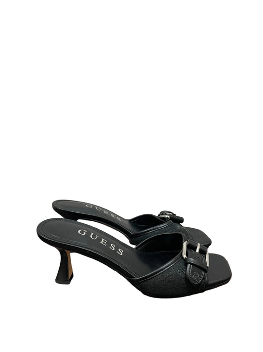 Sandals Heels Block By Guess In Black, Size:7.5