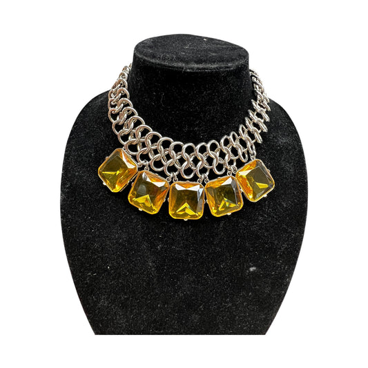 Necklace Statement By Chicos In Silver & Yellow