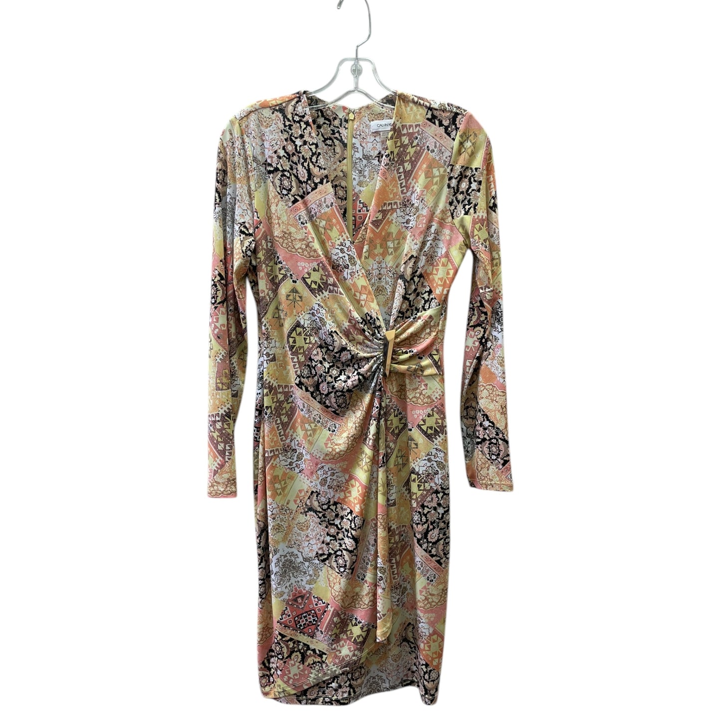 Dress Party Midi By Calvin Klein In Orange & Yellow, Size:4