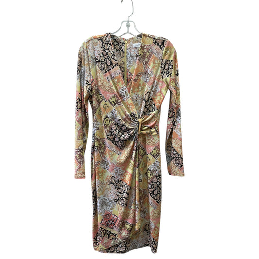 Dress Party Midi By Calvin Klein In Orange & Yellow, Size:4