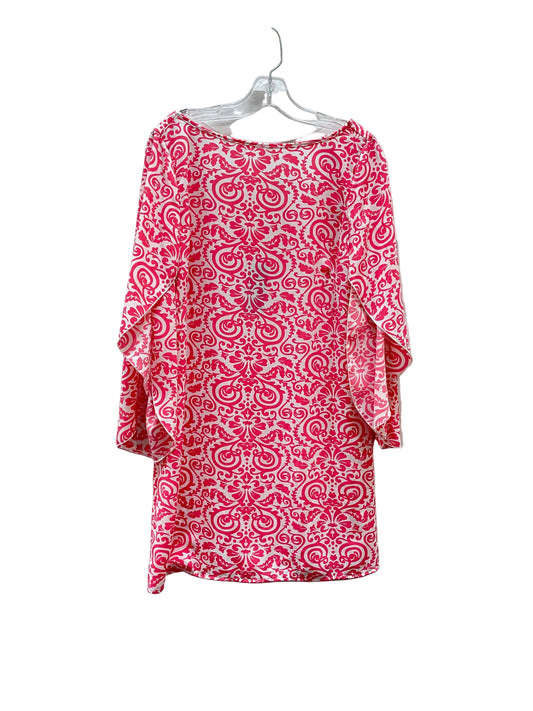 Dress Casual Midi By Adrienne In Pink & White, Size:L