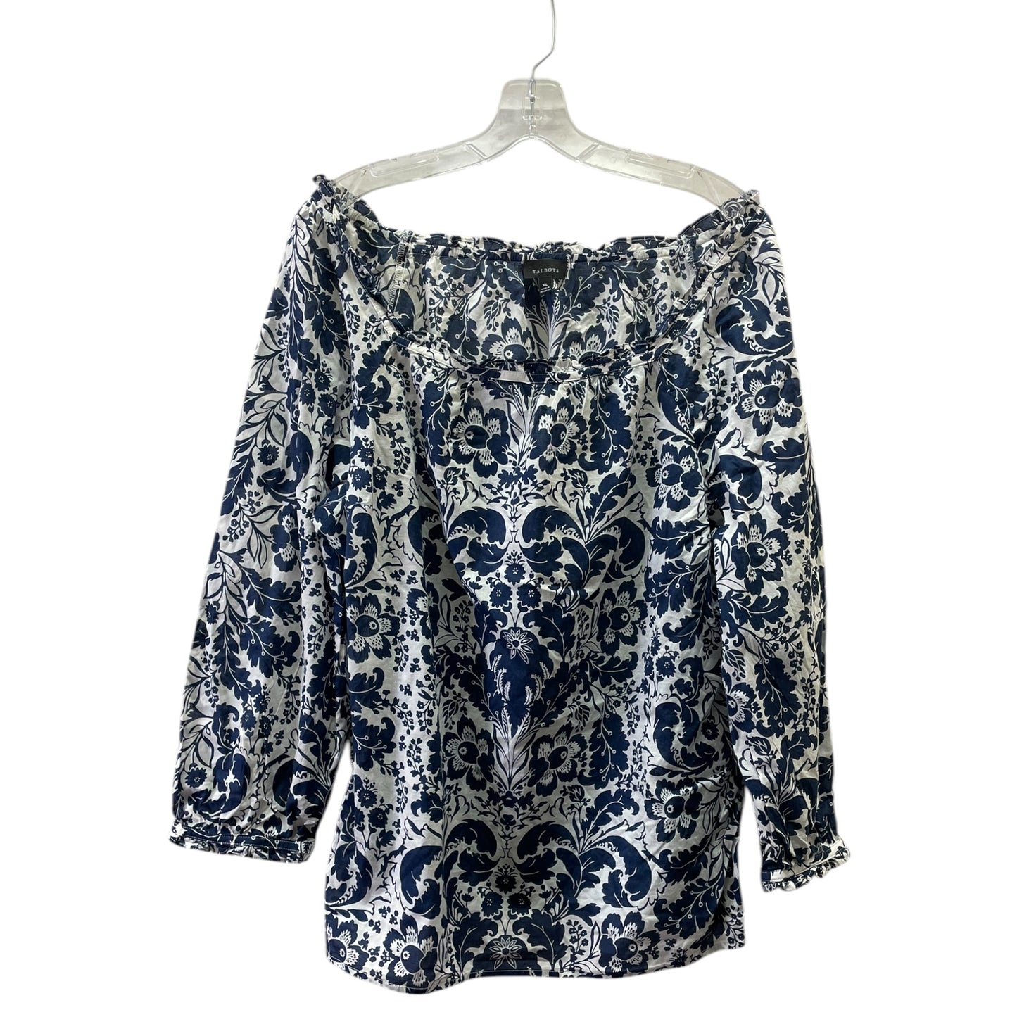 Top 3/4 Sleeve By Talbots In Blue & White, Size:Xl