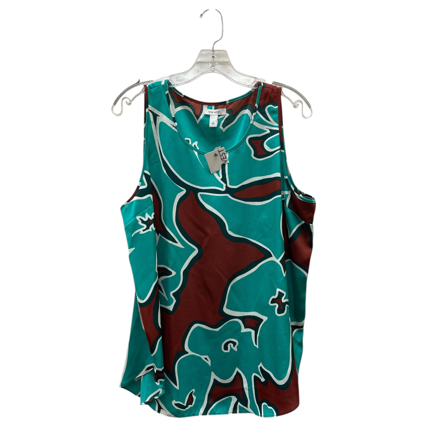 Blouse Sleeveless By Nine West In Brown & Green, Size:L