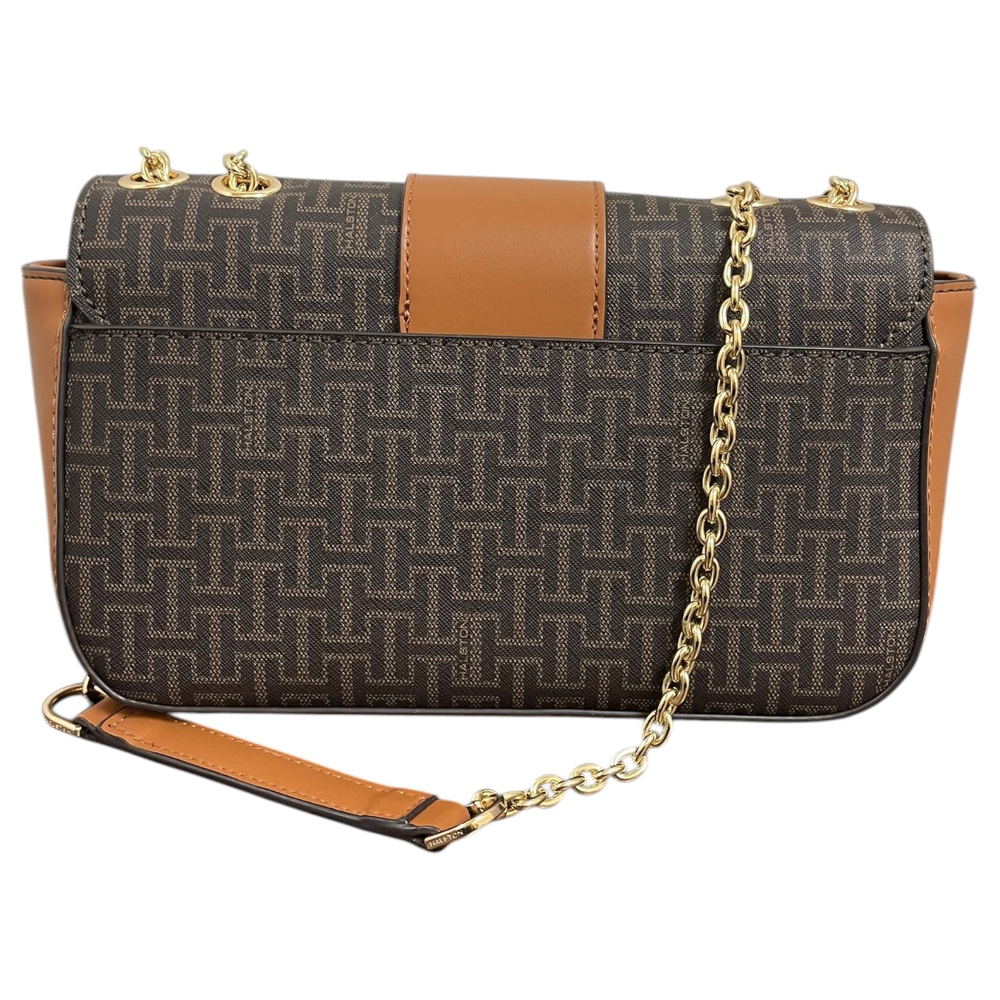 Crossbody Designer By Halston In Brown & Gold, Size:Small