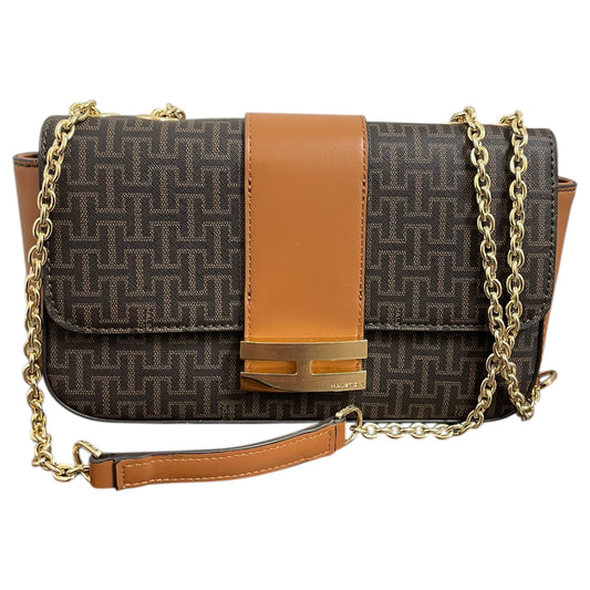 Crossbody Designer By Halston In Brown & Gold, Size:Small