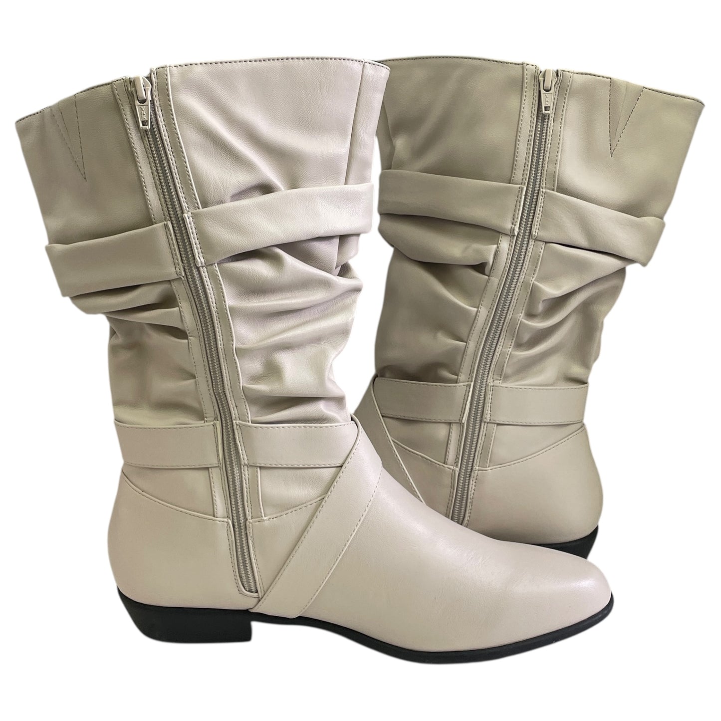 Boots Mid-Calf Flats By Comfortview In Cream, Size:12