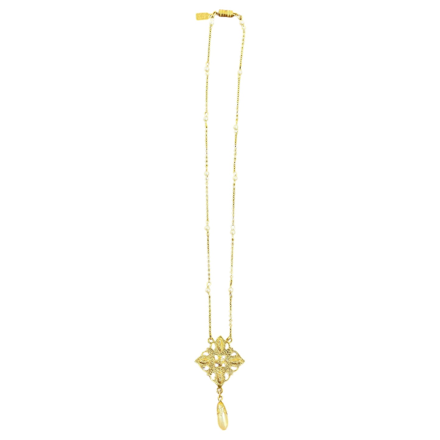 Necklace Lariat & Y-Drop By 1928 In Gold & White