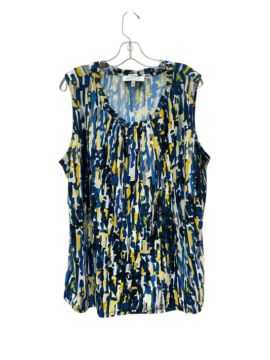 Blouse Sleeveless By Kasper In Blue & Yellow, Size:2X