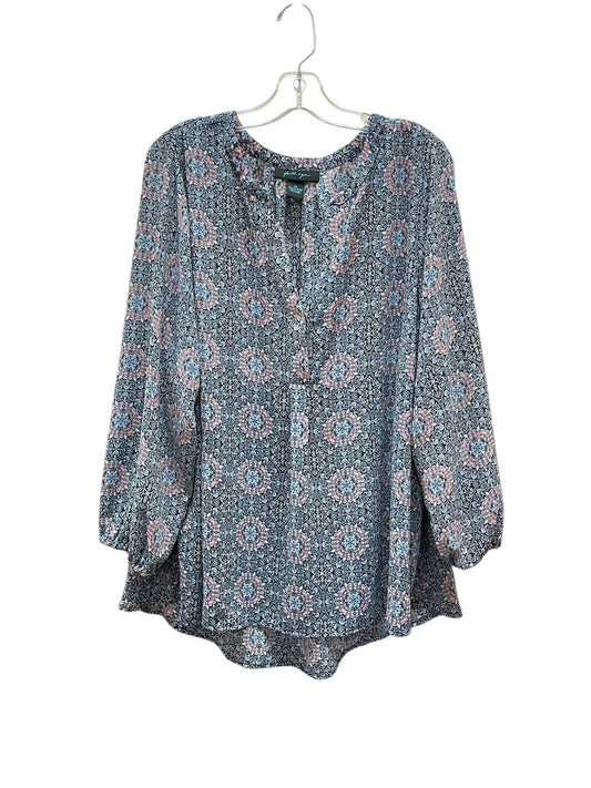 Blouse Ls By FAITH AND ZOE In Blue & Pink, Size:2X