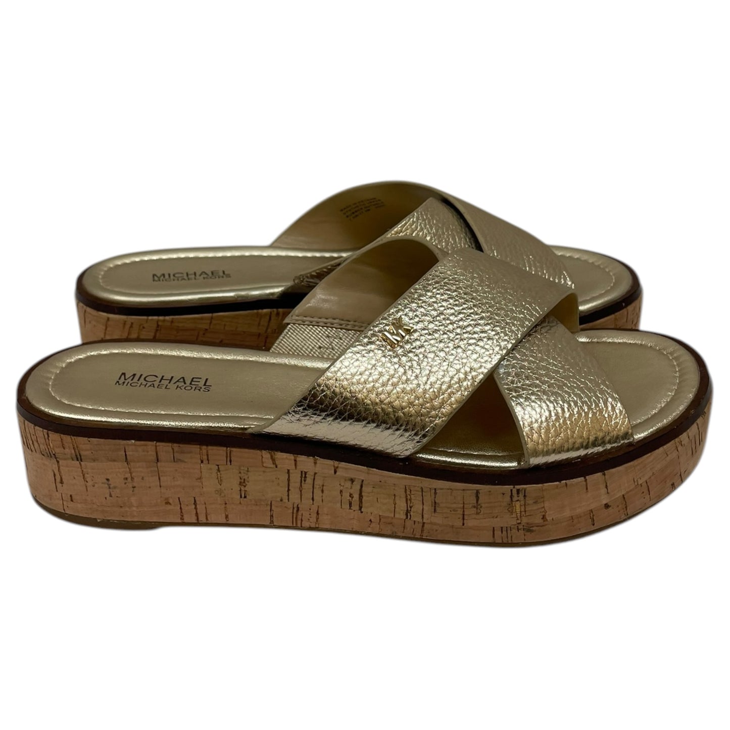 Sandals Designer By Michael Kors In Gold, Size:7.5