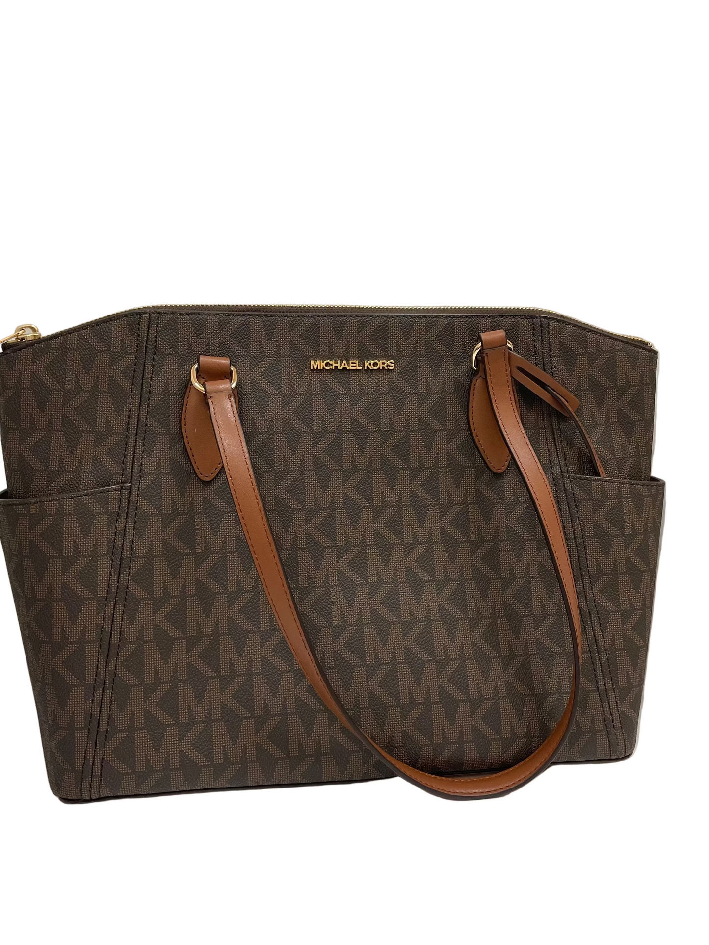 Handbag Designer By Michael Kors In Brown & Gold, Size:Large