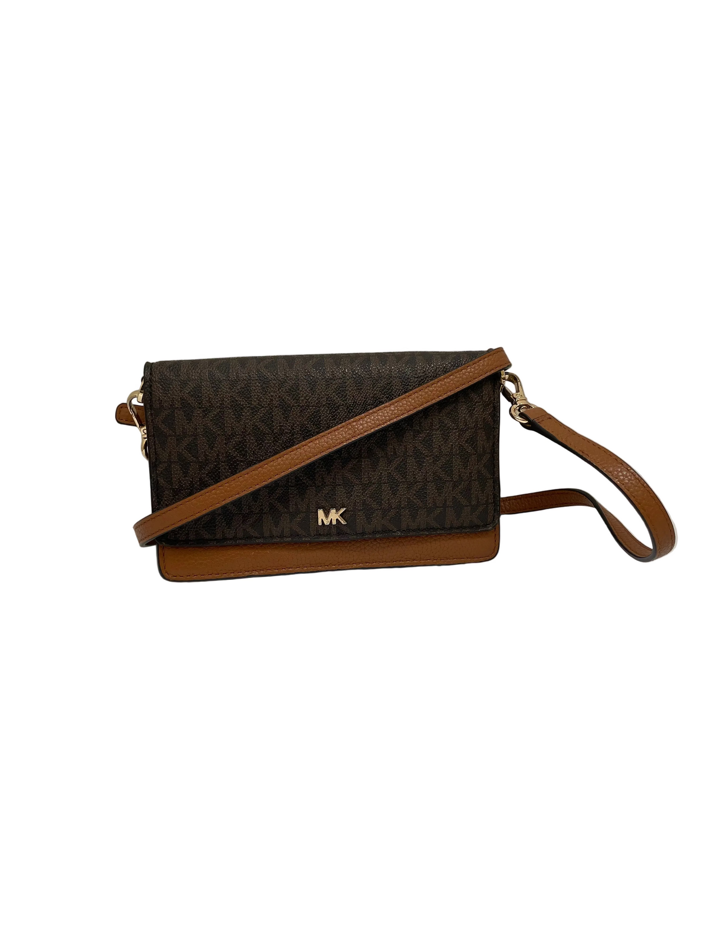 Crossbody Designer By Michael Kors In Brown & Gold, Size:Small