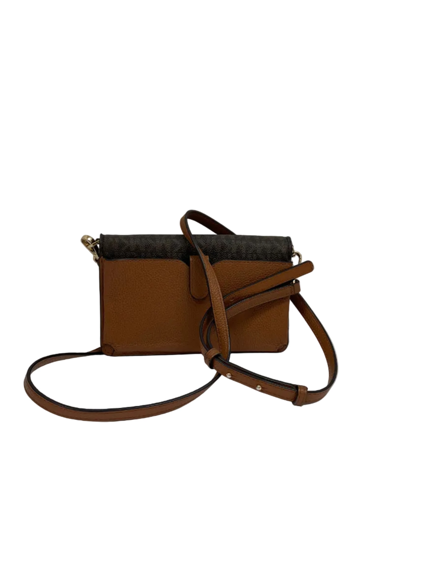 Crossbody Designer By Michael Kors In Brown & Gold, Size:Small