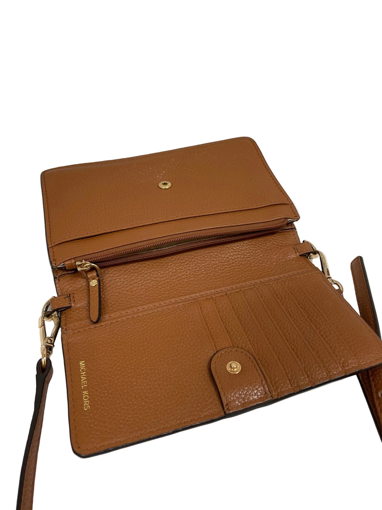 Crossbody Designer By Michael Kors In Brown & Gold, Size:Small