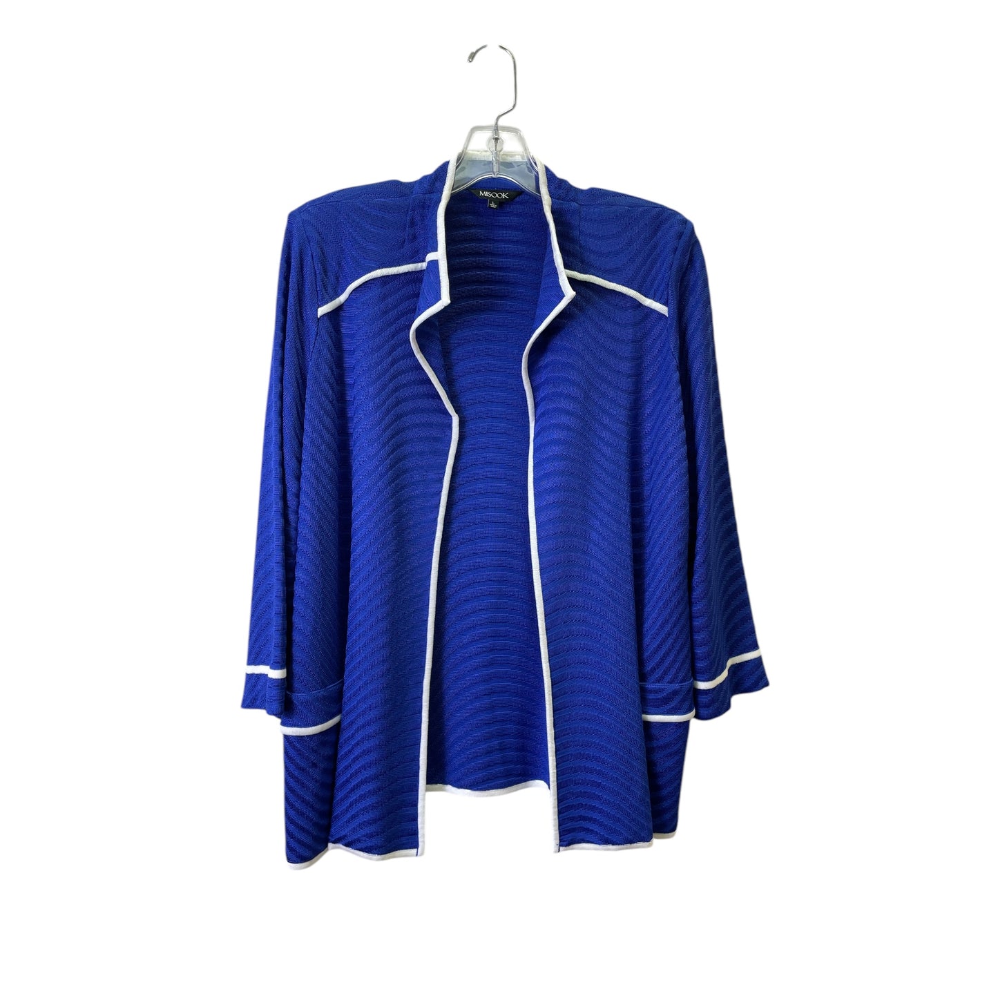 Sweater Cardigan By Misook In Blue & White, Size:L