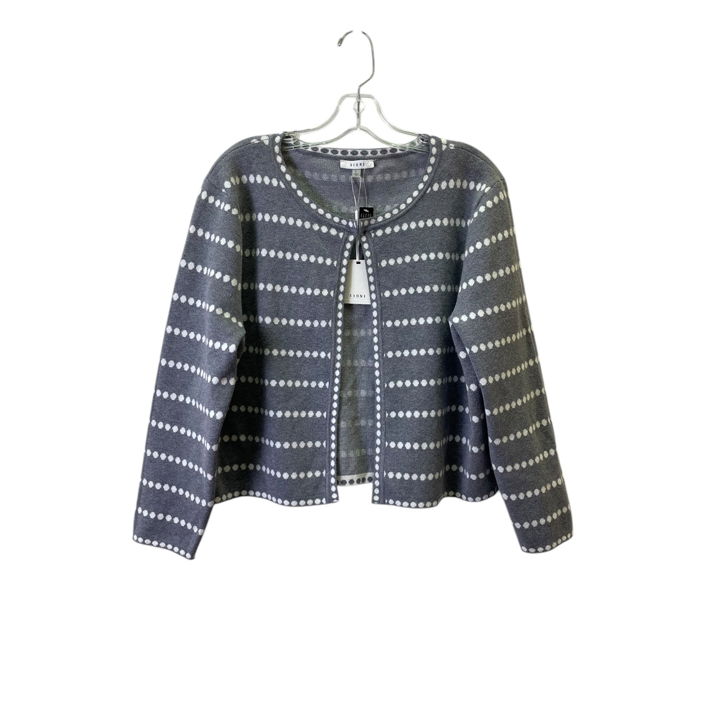 Sweater Cardigan By Sioni In Grey & White, Size:L