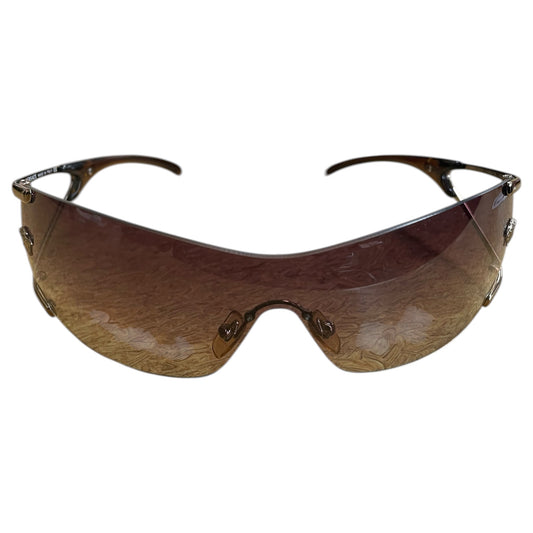 Sunglasses Luxury Designer By Versace In Brown & Gold