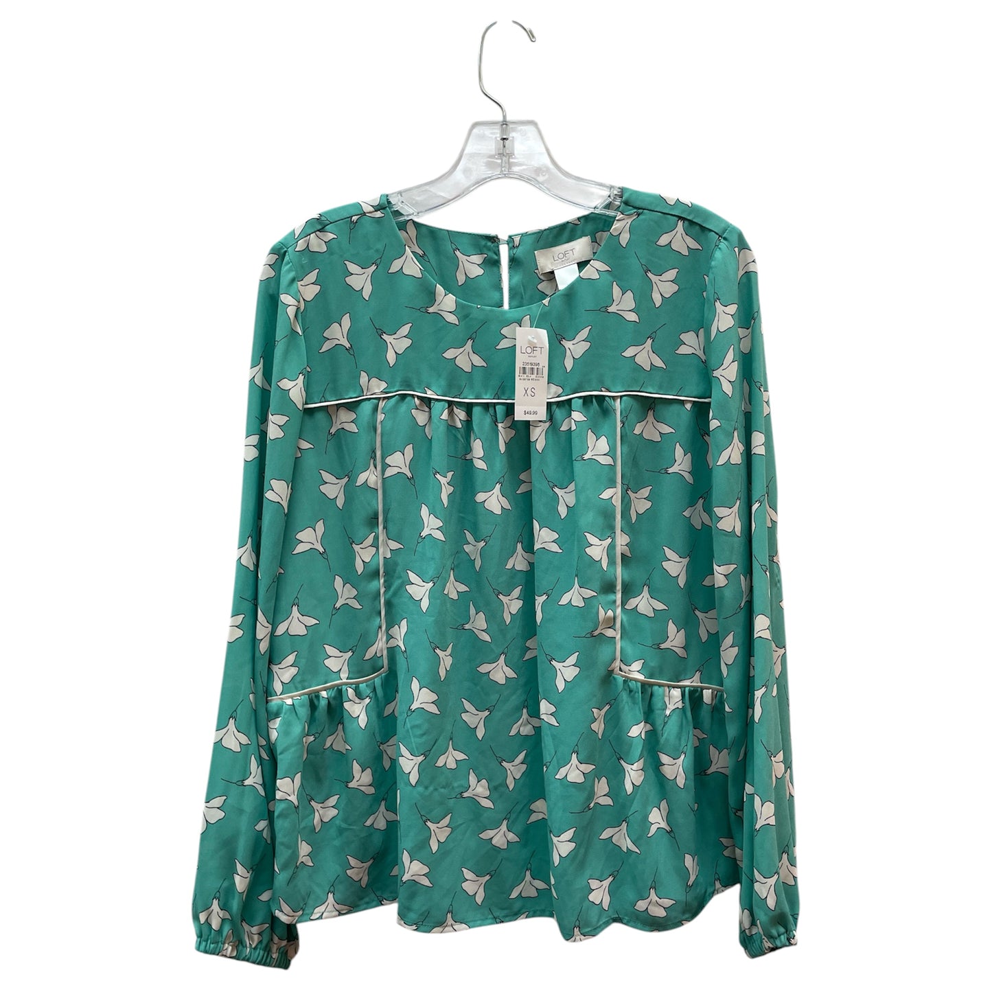 Blouse Ls By Loft In Green & White, Size:Xs