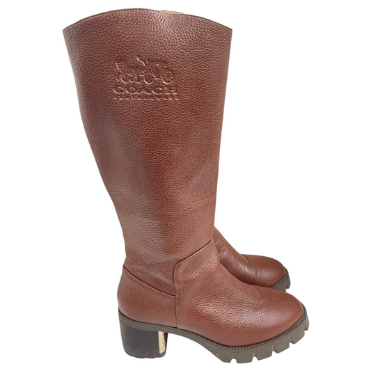 Boots Designer By Coach In Brown & Gold, Size:8