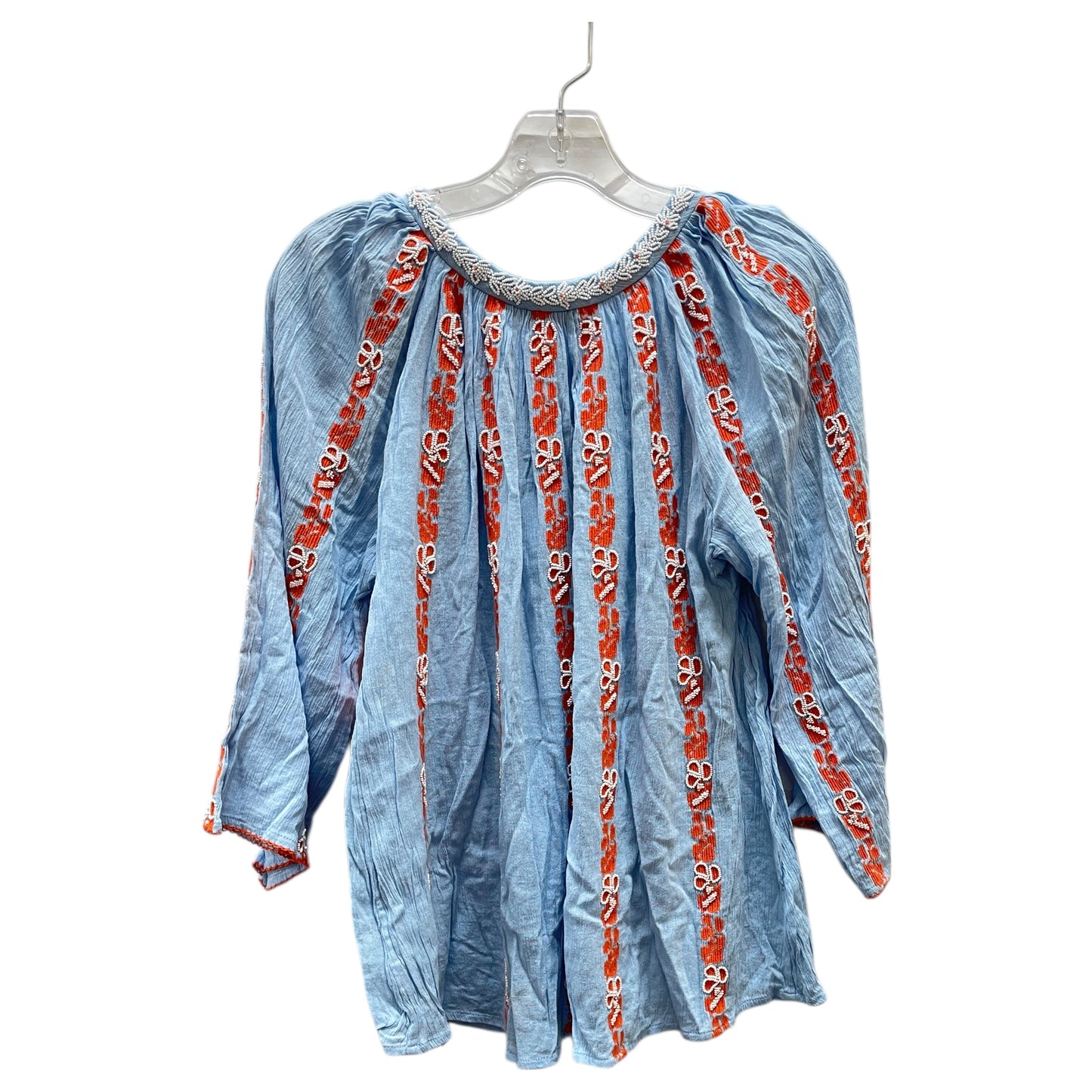 Top 3/4 Sleeve Designer By Tory Burch In Blue & Orange, Size:4