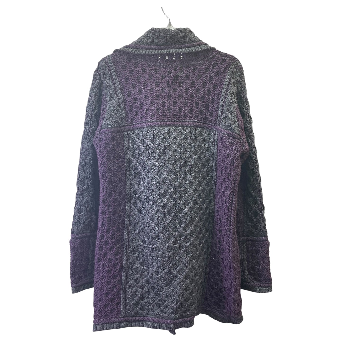 Sweater Cardigan By ARANCRAFTS In Grey & Purple, Size:M