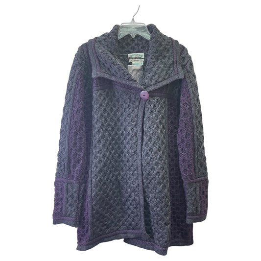 Sweater Cardigan By ARANCRAFTS In Grey & Purple, Size:M