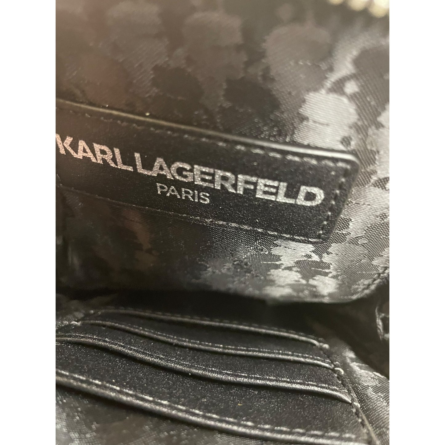 Crossbody Designer By Karl Lagerfeld In Black & Purple, Size:Small