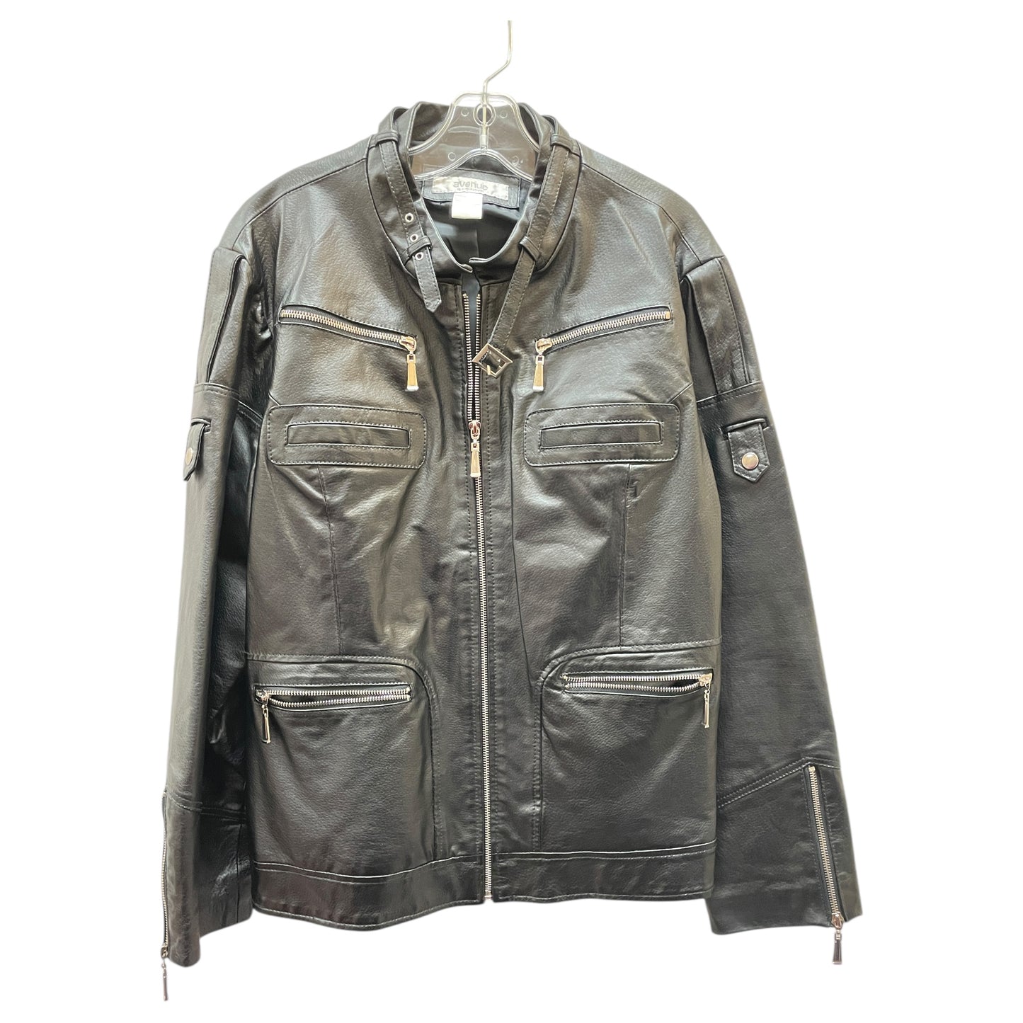 Jacket Moto Leather By Avenue In Black, Size:1X