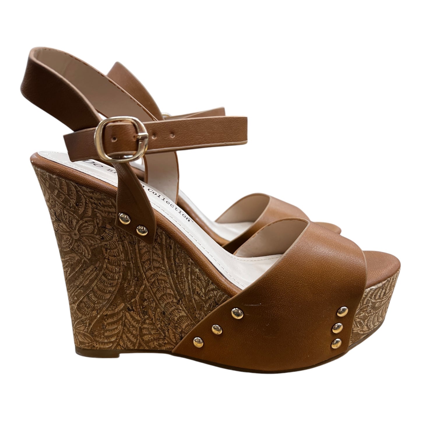 Sandals Heels Wedge By DE Blossom In Tan, Size:8