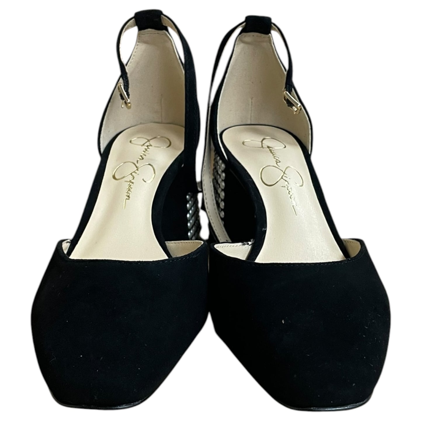 Shoes Heels Block By Jessica Simpson In Black & Silver, Size:7.5