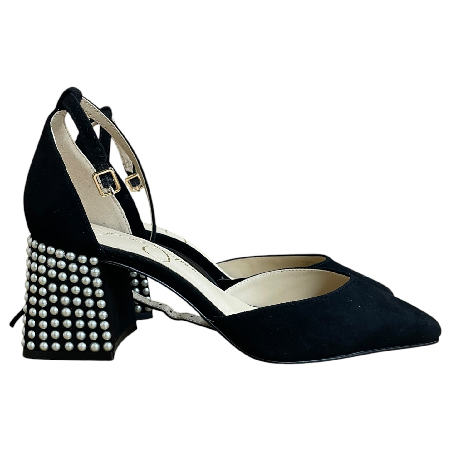 Shoes Heels Block By Jessica Simpson In Black & Silver, Size:7.5