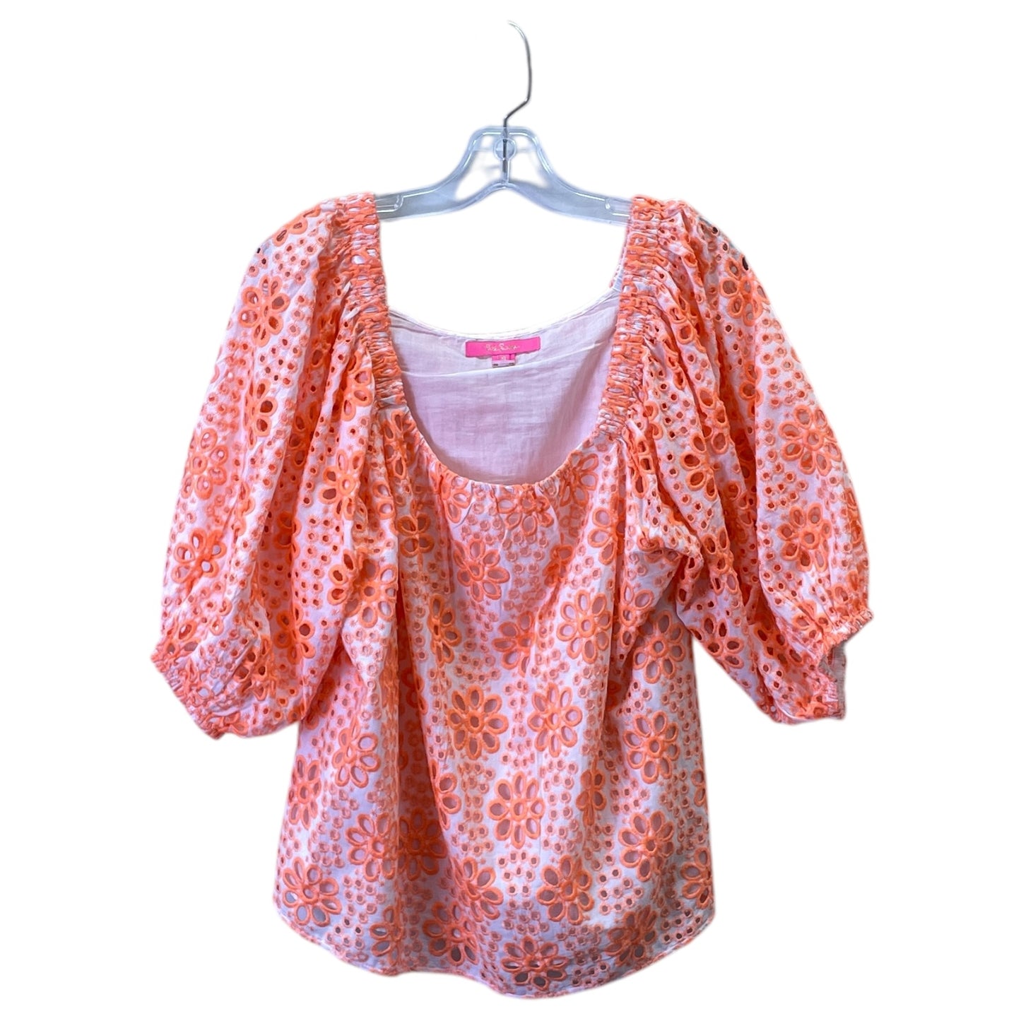 Top Ss Designer By Lilly Pulitzer In Orange & White, Size:Xl