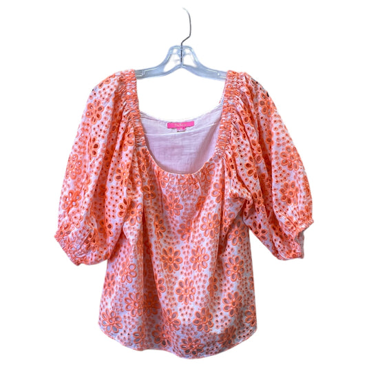 Top Ss Designer By Lilly Pulitzer In Orange & White, Size:Xl