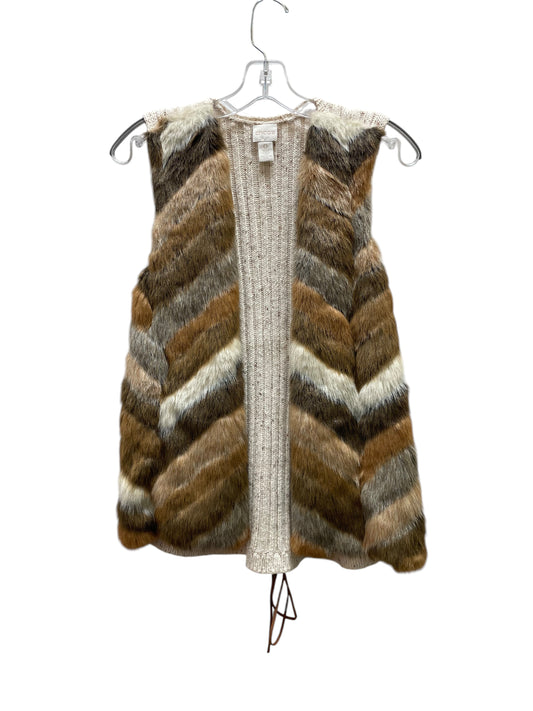 Vest Faux Fur & Sherpa By Chicos In Brown & Cream, Size:S