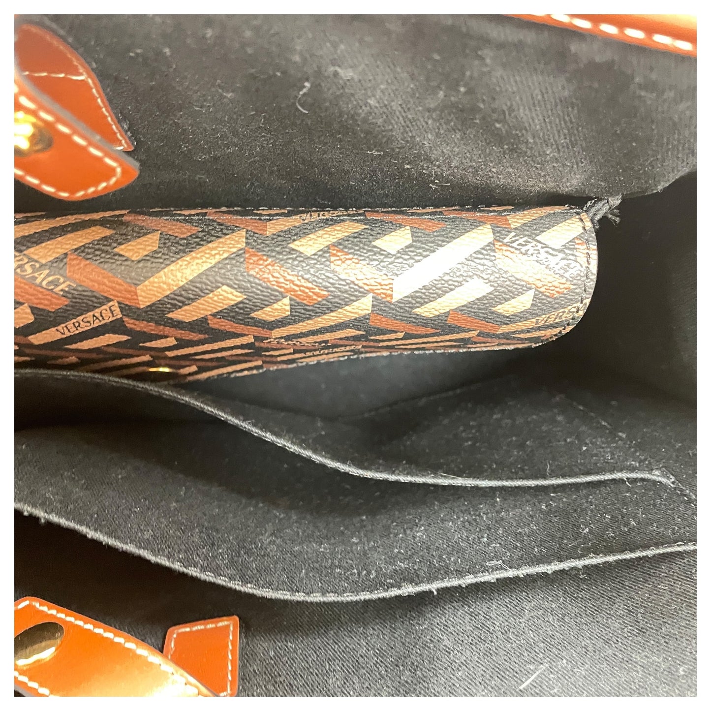 Tote Luxury Designer By Versace In Black & Brown, Size:Large