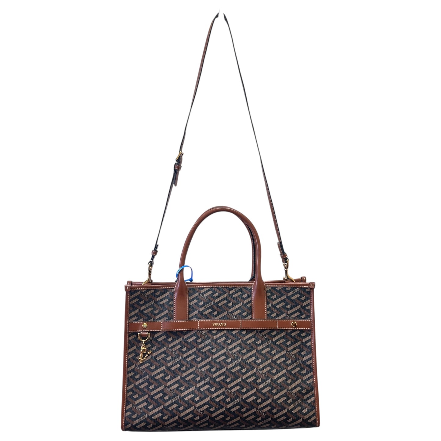 Tote Luxury Designer By Versace In Black & Brown, Size:Large