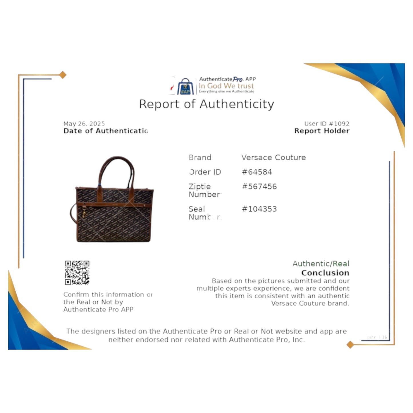 Tote Luxury Designer By Versace In Black & Brown, Size:Large