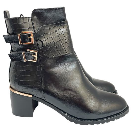 Boots Ankle Heels By TORGEIS In Black & Gold, Size:10