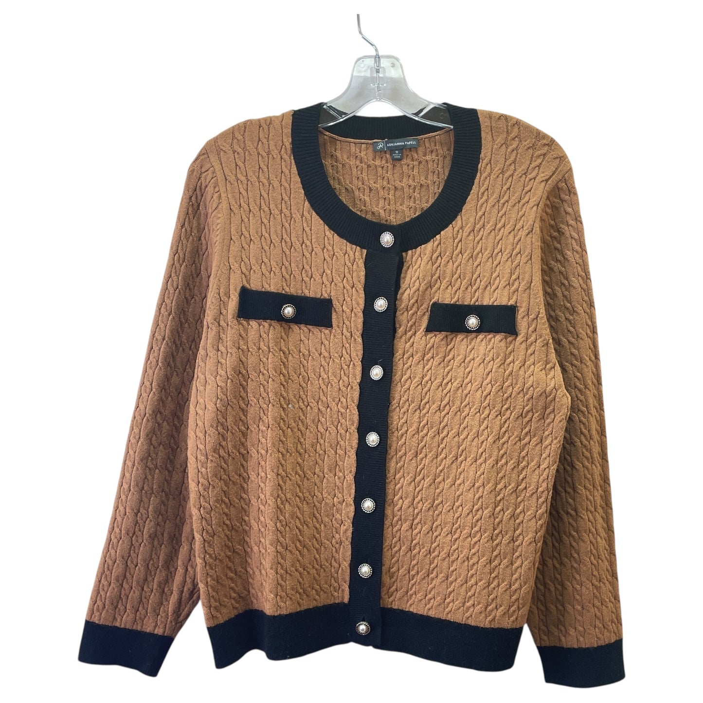 Sweater Cardigan By Adrianna Papell In Tan, Size:1X