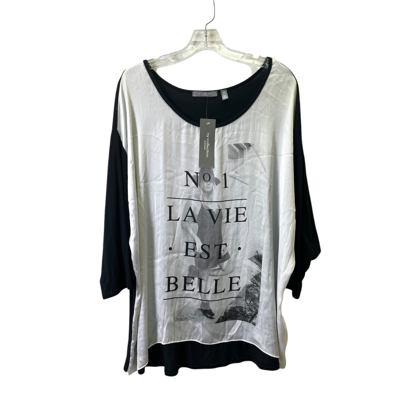 Top 3/4 Sleeve Basic By Ny Collection In Black, Size:3X