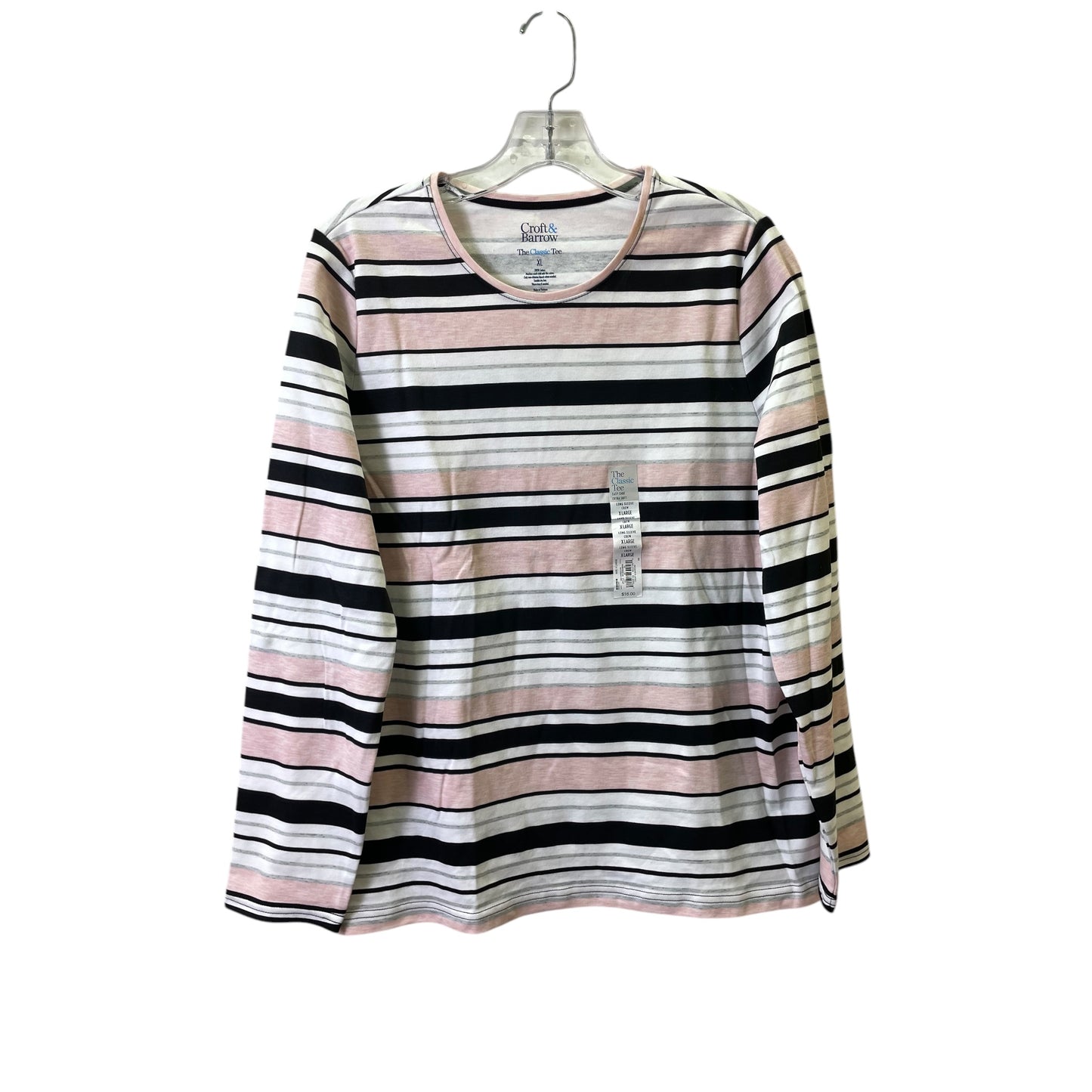 Top Ls Basic By Croft And Barrow In Pink & White, Size:Xl