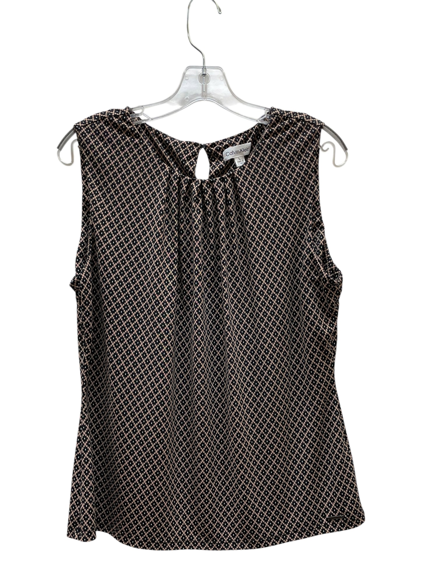 Blouse Sleeveless By Calvin Klein In Black & Brown, Size:L