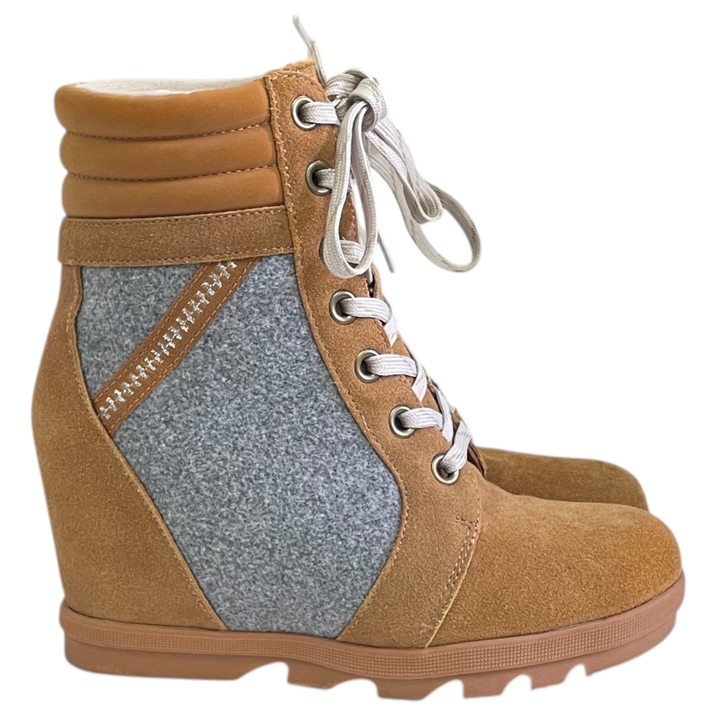 Boots Ankle Heels By Serra In Grey & Tan, Size:7