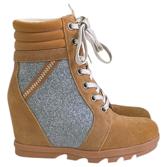 Boots Ankle Heels By Serra In Grey & Tan, Size:7