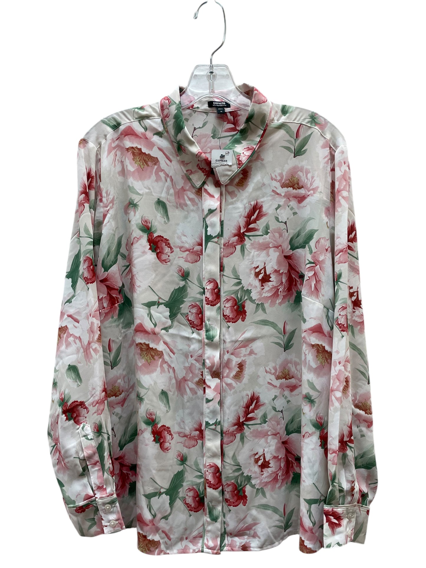 Blouse Ls By Express In Floral Print, Size:Xl