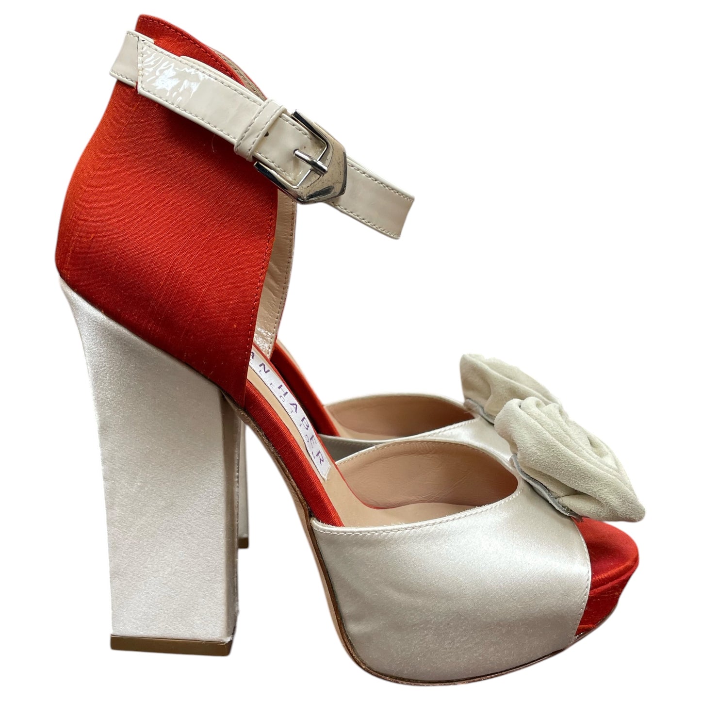 Sandals Heels Platform By Ryan Haber In Cream & Red, Size:7
